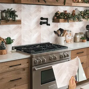 20pcs 3D Herringbone Self-Adhesive Wall Decor，Room Decor | Waterproof & Oil-Proof Peel and Stick Backsplash for Kitchen & Bathroom, Home Decoration | 11.4" x 9", Easy to Clean-Beige