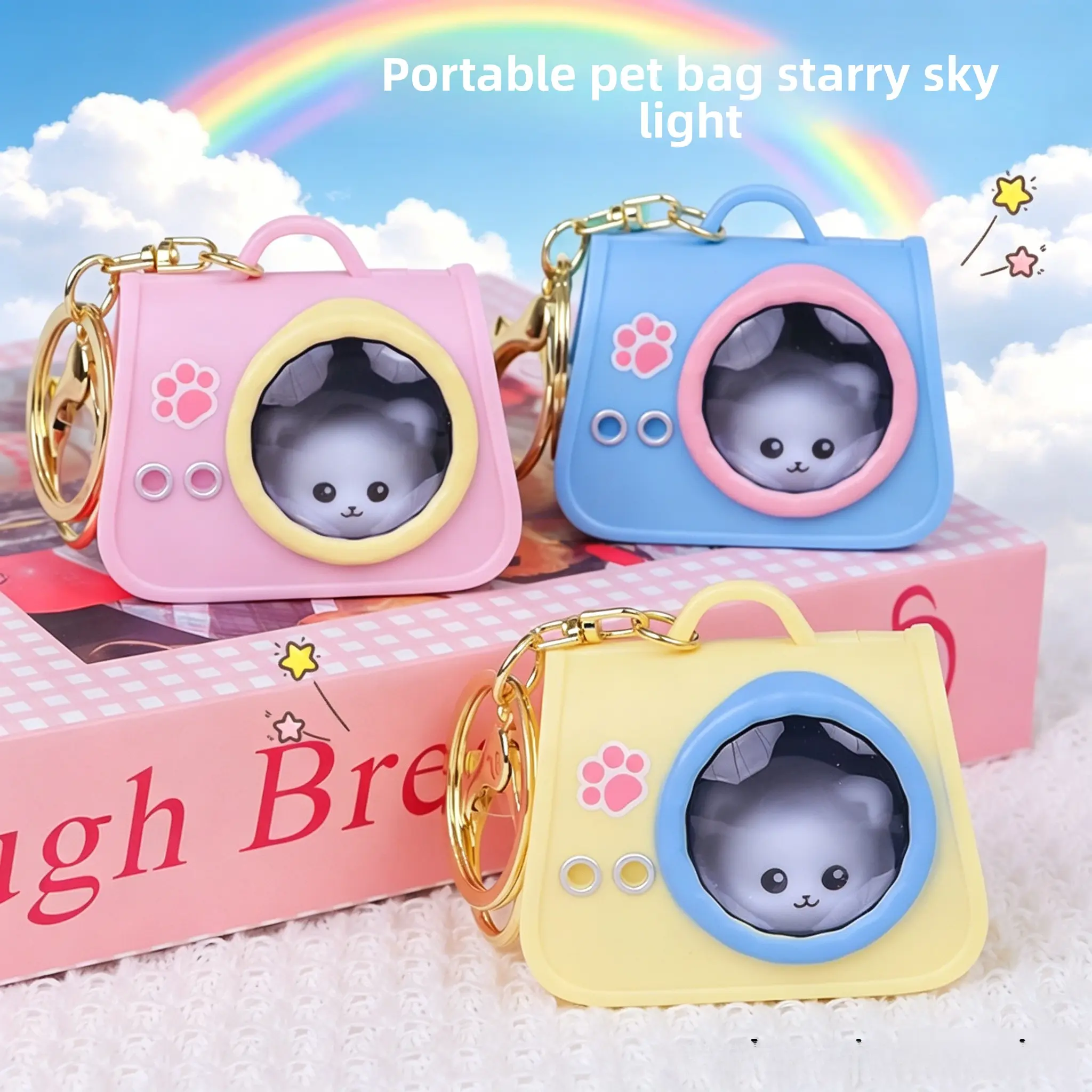 Kawaii Cat-Shaped LED Light-Up Keychain - Compact Mini Animal Shape Fashion Accessory for Pet Lovers, Handbag Decoration Ambient Lamp