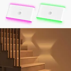 [New deal] - Motion Sensor Night Light Indoor,RGB Charging Cordless Stair Lights,LED Wireless Step Light 500mAh Rechargeable Battery Operated Stick On Light for Hallway,Kitchen,Closet,Cabinet,Bedroom(2pack)