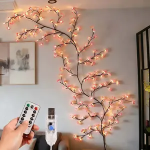 Cherry Blossom Lights Pink Cherry Blossom Tree Branches Flower LED Lights for Walls 1.8m 96 Flowers Enchanted Willow Vine Lights Christmas Fireplace Mantle Indoor Decor USB-Powered with Remote