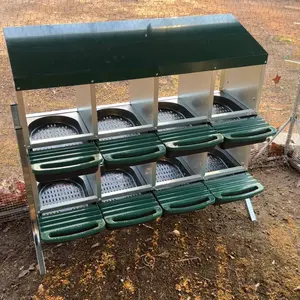 Rust-Resist Steel Enclosed Poultry Hutch - 8-Hole Chicken Cage with Stand, Egg-Collecting Design, Ventilated Outdoor Enclosure, Plastic Tray, Fake Eggs, Flexible Installation, Hay Bedding for Hen Owners to Attract Chickens
