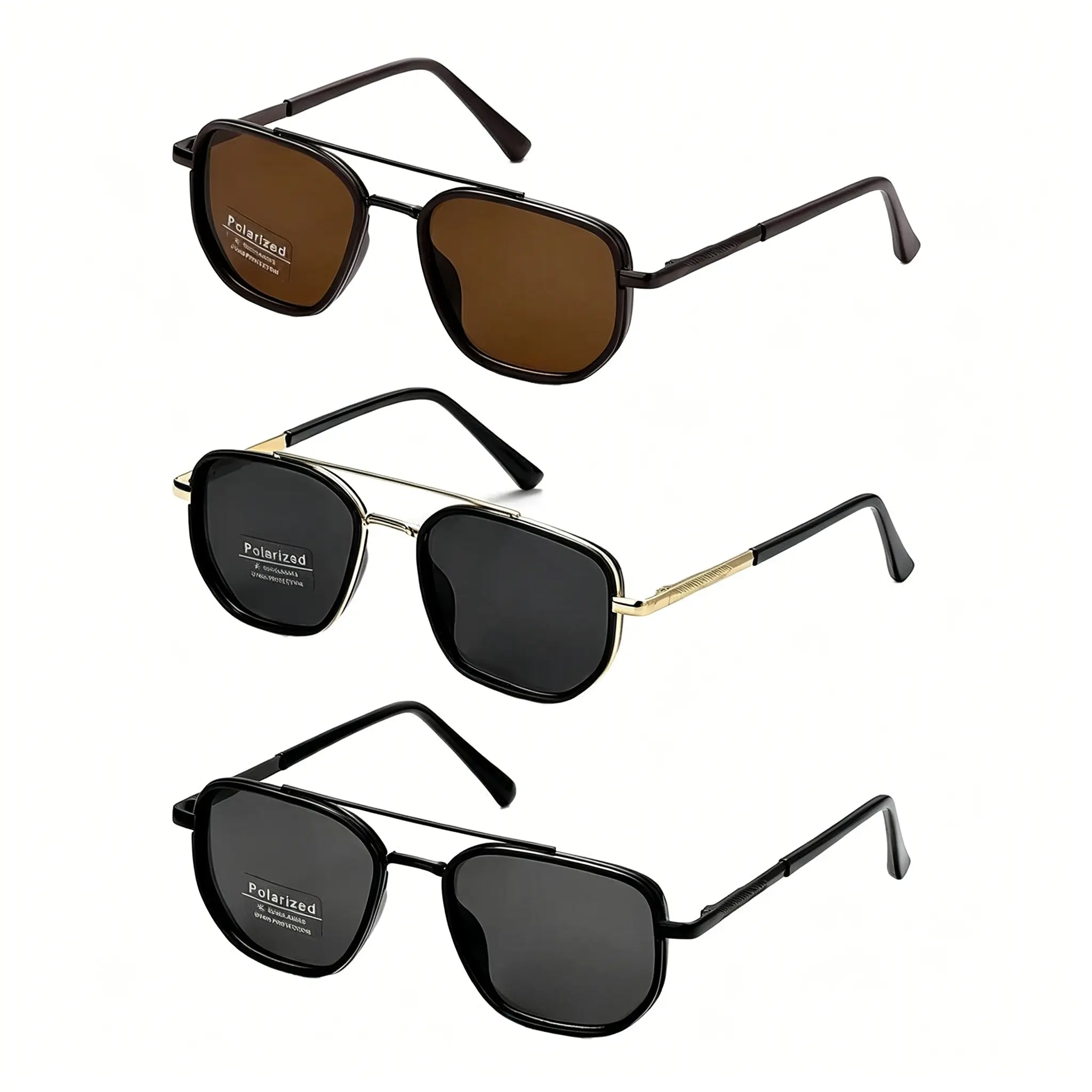 2026 Geometric Double Bridge Sunglasses for Men, Lightweight Fashion Eyewear for Travel, Back to School, Summer & Fall Outfits