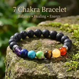 1pc 7 Chakra Black Lava Stone Bracelet, Natural Stone Style Beaded Bracelet for Clarity, Focus, Protection, Positive Energy, Meditation Gift for Women Men arpurraina accessories