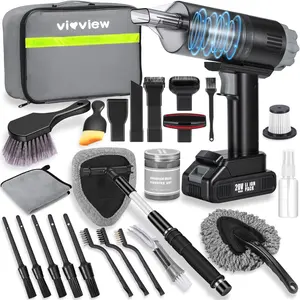 26pcs Car Cleaning Kit, Gray Interior Detailing Kit with High Power Vacuum Portable Cordless, Handheld Vacuum Cleaner for Home, Car, Pet Hair, Keyboard, Complete Auto Accessories for Gift