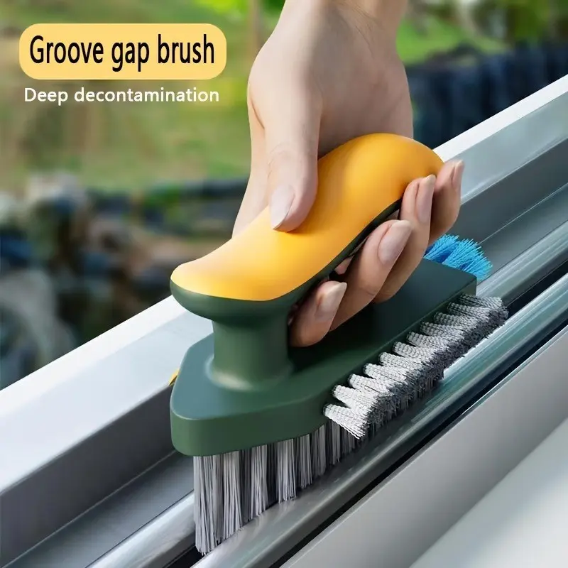 4-in-1 Multi-Use Kitchen Cleaning Brush - 1 Count Home Care Tool with Comfortable Handle, Plastic Bristles, Corner Brush, Reduces Hand Fatigue, Durable Kitchenware for Bathrooms & Adults