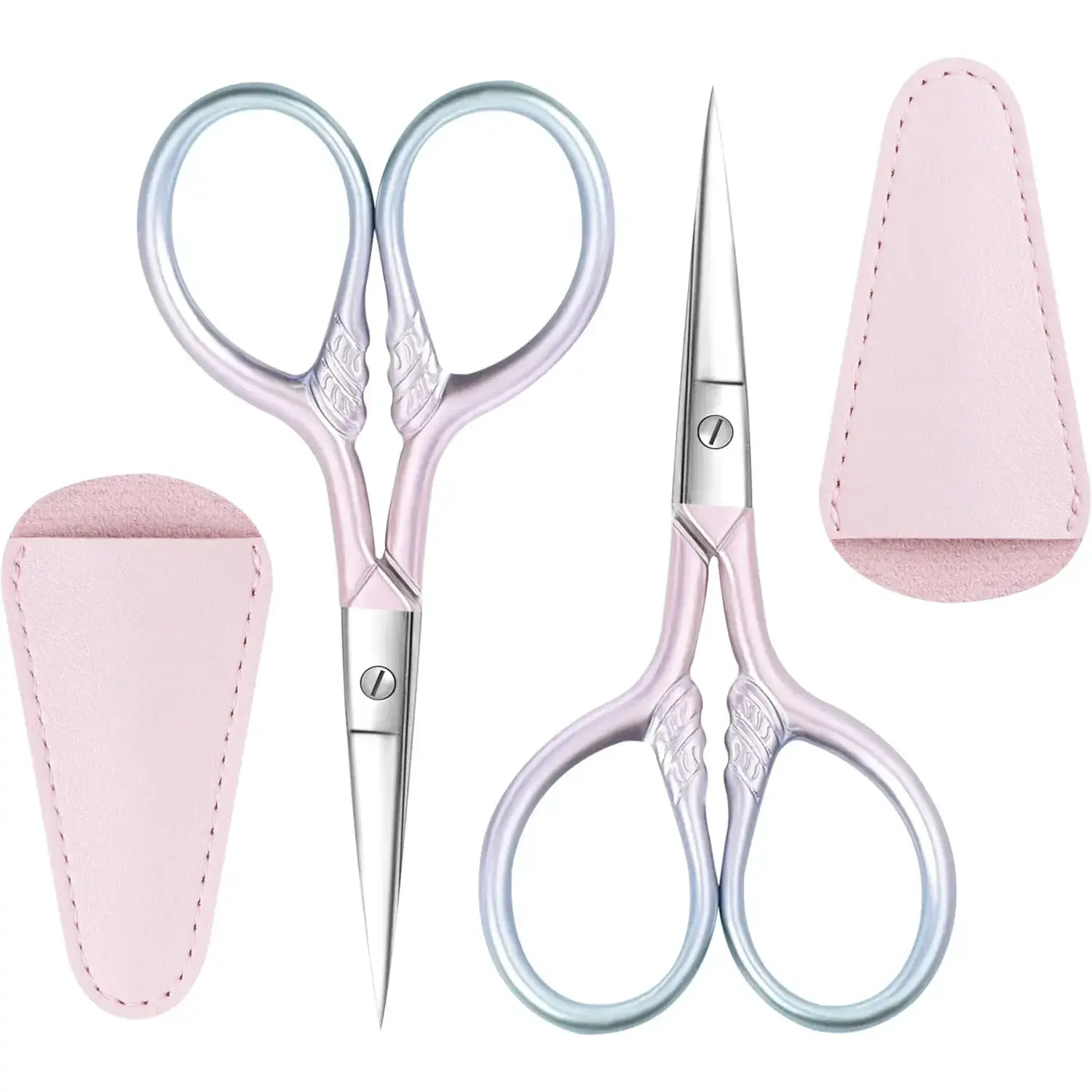 2 Pcs Eyebrow Scissors for Women, Professional Grooming Mini Scissors with Stainless Steel Straight Tip, 3.5 Inch Pink Small Scissors Beauty for Facial Hair, Eyebrows, Beard, Ear, Nose, Moustache