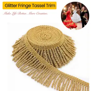 【IDONGCAI】 Bullion Gold Fringe Trim – 5 Yards Glitter Tassel Chainette Lace for Sewing, DIY Crafts & Home Decoration | Fabric Supply for Seamstress, Sewist, Fashion Designer, Handmade & Creative Moms