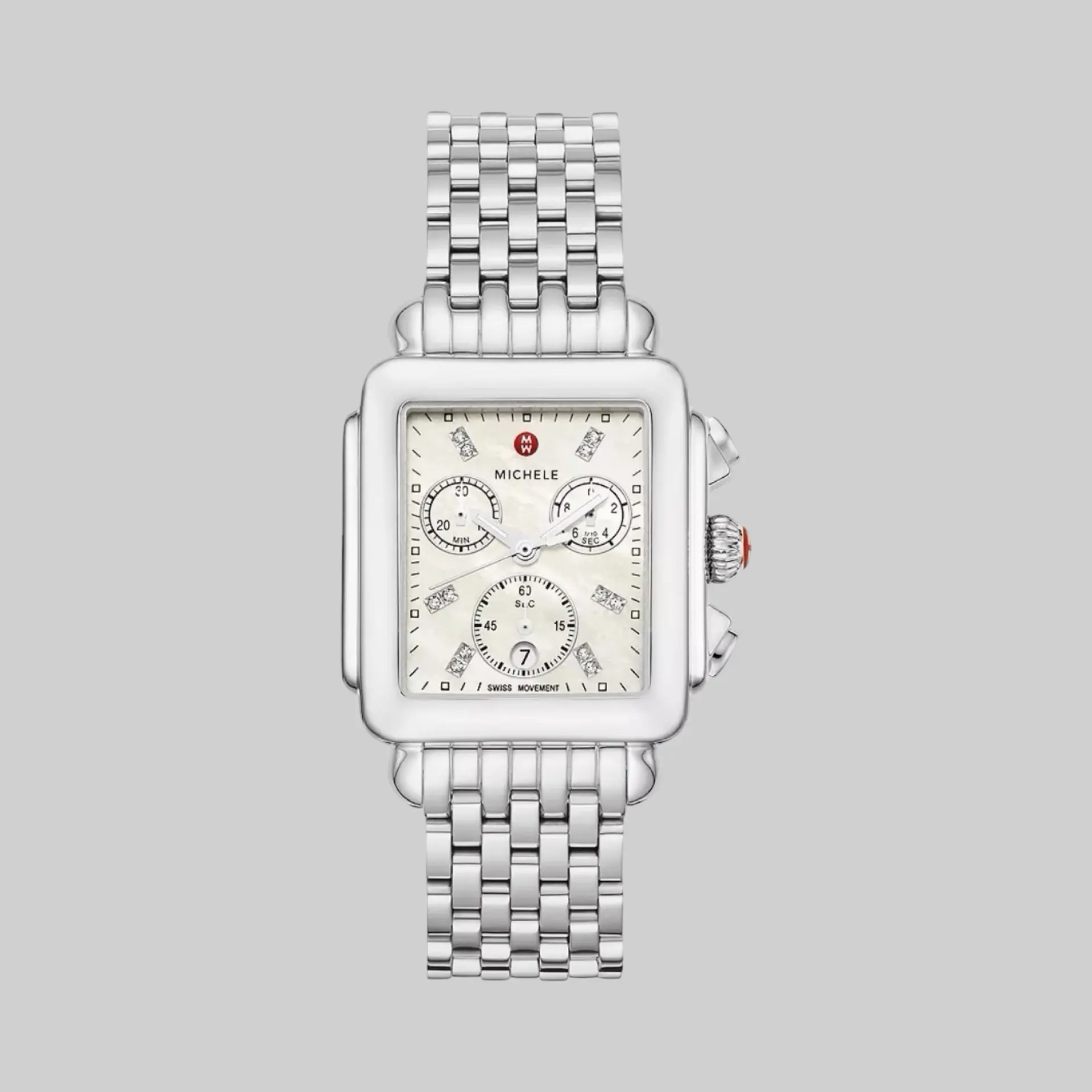 Michele Deco Swiss Quartz Chronograph with Diamonds Mother-of-Pearl Dial Stainless Steel MWW06A000778
