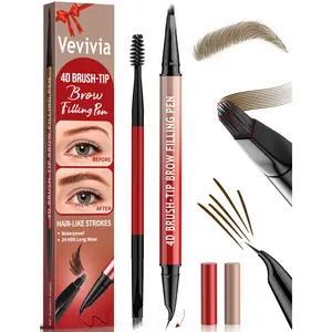 Vevivia 4D Brow Pen, 2-in-1 Eyebrow Pencil with Waterproof Microblading and Dual-Ended Eyeliner Brush for Natural Brow Makeup and Eyelash Line
