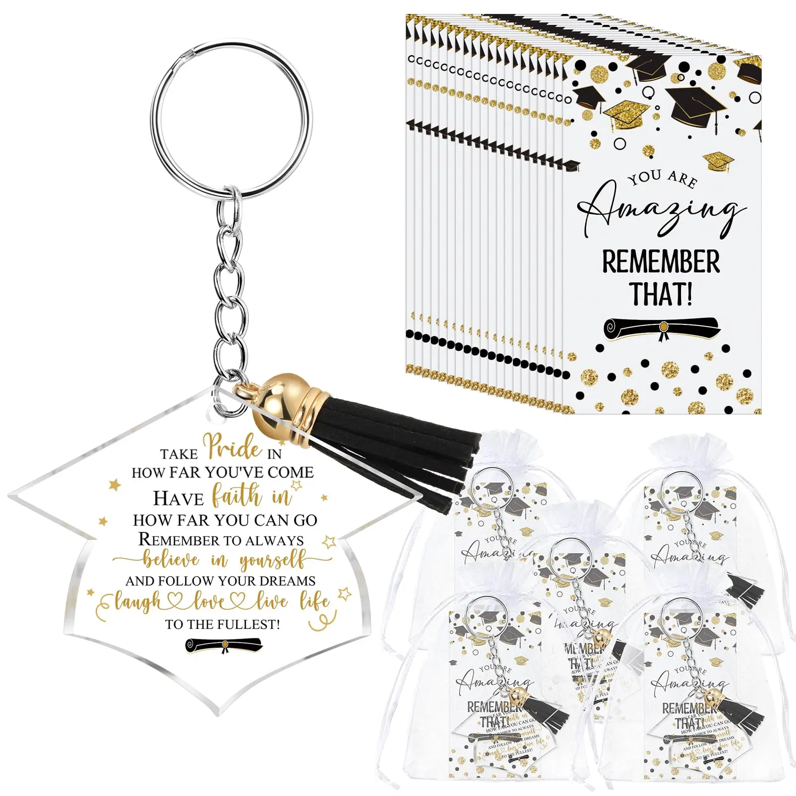 24/48 Sets Bulk Quantity 2026 Graduation Acrylic Keychain Gifts with Inspirational Cards, Affordable Party Favors & Souvenirs for High School/University Graduates (Keepseek)