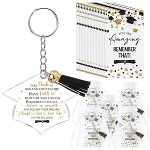24/48 Sets 2026 Graduation Keychain Gifts Bulk Acrylic Keychain with Inspirational Card for Class of 2026 University High School Graduates Perfect Master Alumni Party Favors Souvenirs