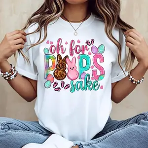 Easter Bunny Cotton T Shirt for Women Casual Short Sleeve Round Neck Summer Top Machine Washable Fun Holiday Wear