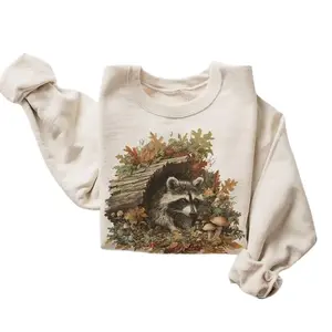 Raccoon Graphic Sweatshirt, Vintage 90s Retro Wildlife Unisex Casual Long Sleeve Cotton Round Neck Top