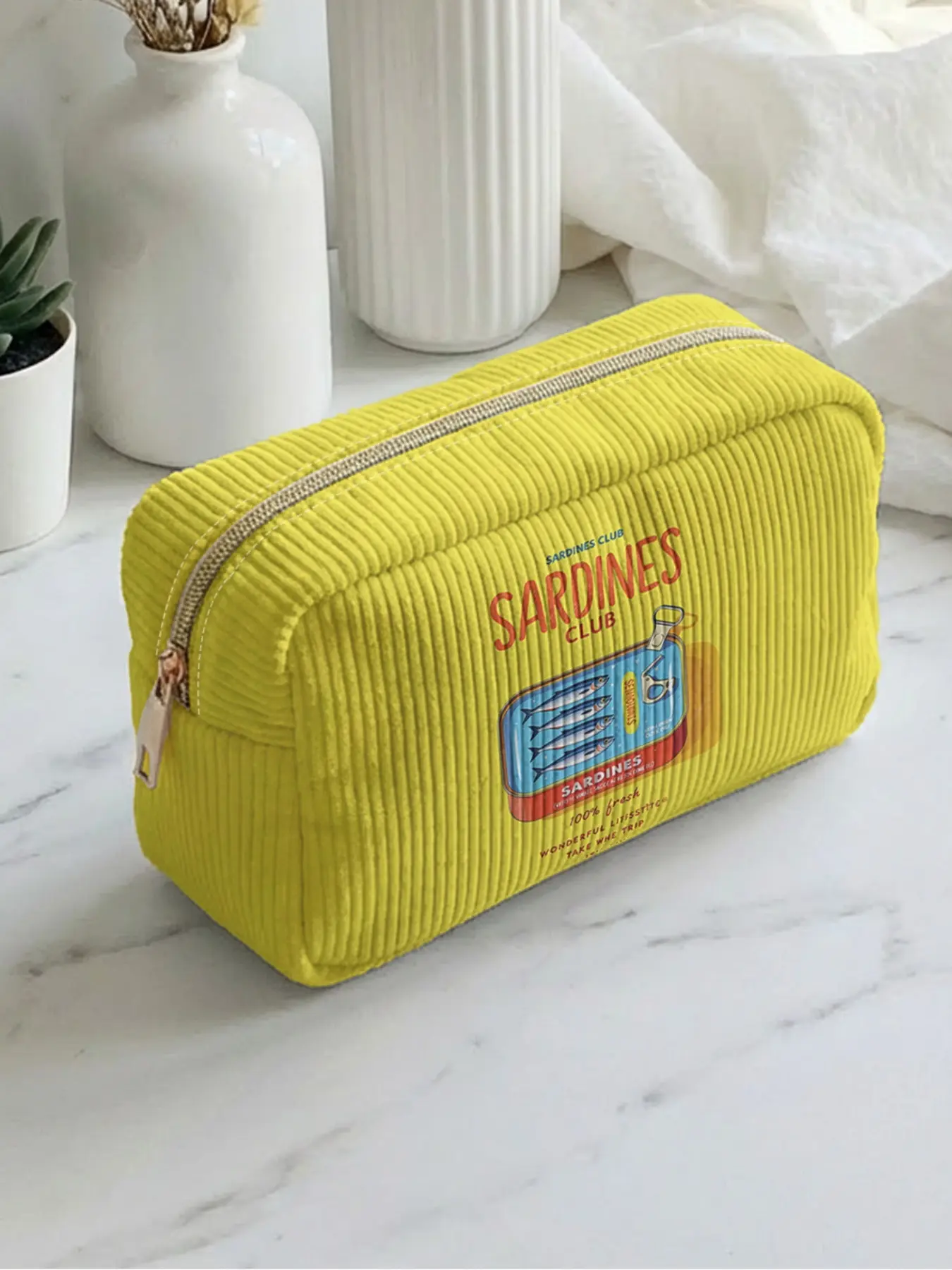 1 piece of sardine can pattern 2D printed makeup bag, large capacity design|suitable for all seasons/general use|can hold daily skincare products and various cosmetics|lifestyle travel all-rounder, Travel Makeup Pouch