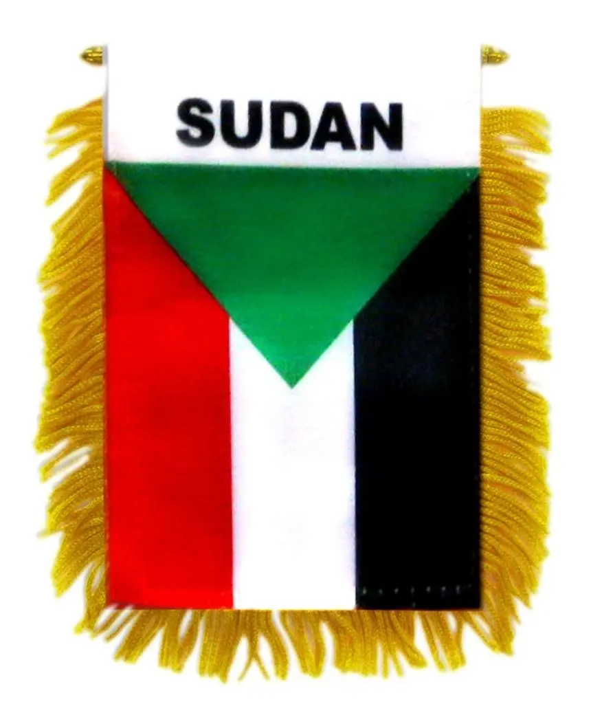 Double-Sided Sudan National Flag Mini Decoration Banner with Glass Hanger, 4x6 in Gender-Neutral Party Backdrop Decoration, Plastic Party Supply for Hanging on Car Windows & Room Decor Banner