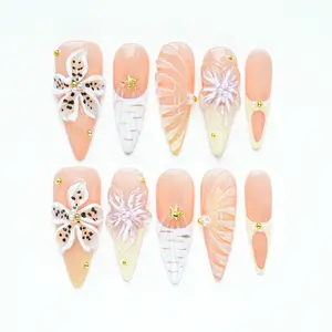 10PCS 3D Oval Collections  Reusable Handmade Press-On Nails – Acrylic REUSABLE 3D Gel Summer 2025/Prom