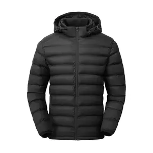 GOPUEN Men's Lightweight Puffer Down Jackets Detachable Hood Water-Resistant Winter Coat Hooded Insulated for Travel Ski Menswear Black