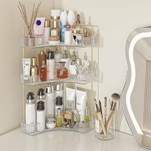Three-tier desktop corner cosmetic storage rack - This three-tier tray is highly suitable for use in bathrooms, dressing tables and kitchens, and is particularly suitable for storing cosmetics, perfumes and daily toiletries. makeup holder organizer