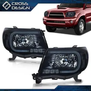 CROSSDESIGN Smoke LED Tube DRL Projector Headlights Fit For 2005-2011 Toyota Tacoma 1 Pair