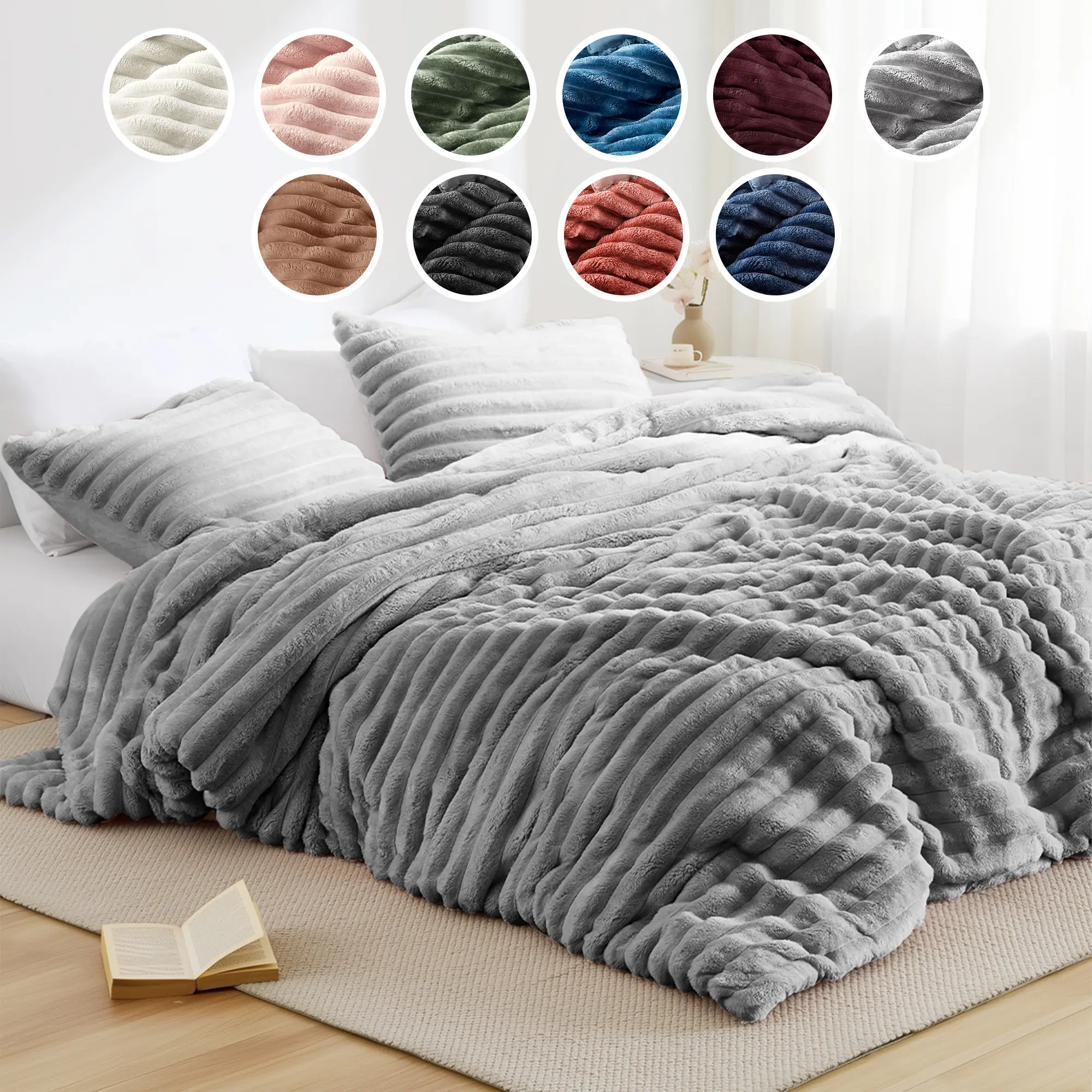 Regency Heights Queen Size Bed Comforter Set - Microfiber Reversible Ribbed Velvet, Lightweight, Lofty Feel, 2 Shams, All-Season Breathable, Jump Tack Quilting Household Bedding Set