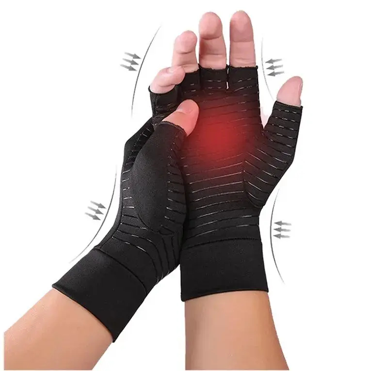 Men's Copper Fiber Fingerless Compression Gloves, Breathable Anti-Slip Gym Gloves with Full Palm Protection for Weightlifting, Cycling - Hands Support, Versatile Performance Gear