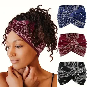 Boho Style Bandana, 3 Counts/set Soft Breathable Sweat Absorbing Headband, Fashionable Sports Headband for Yoga, Running, Gym, Workout