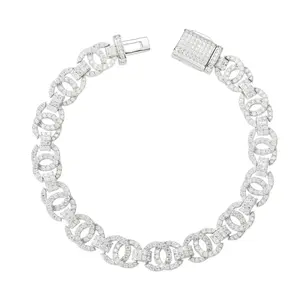 【#B408】UCCIYO Sparkling Synthetic Moissanite Chain Bracelet S925 Sterling Silver Moissanite S925 Sterling Silver Bracelet Ice Out Men Singer Style Rap Hip Hop Jewelry