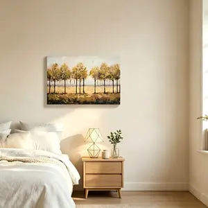 36"x24" Textured Abstract Tree Canvas Wall Art, Gold Foil Hand-Painted Forest Painting, Neutral Modern Farmhouse Wall Decor for Living Room, Bedroom, Kitchen, Ready to Hangbonsai treesHome Essentialsbedroom decor