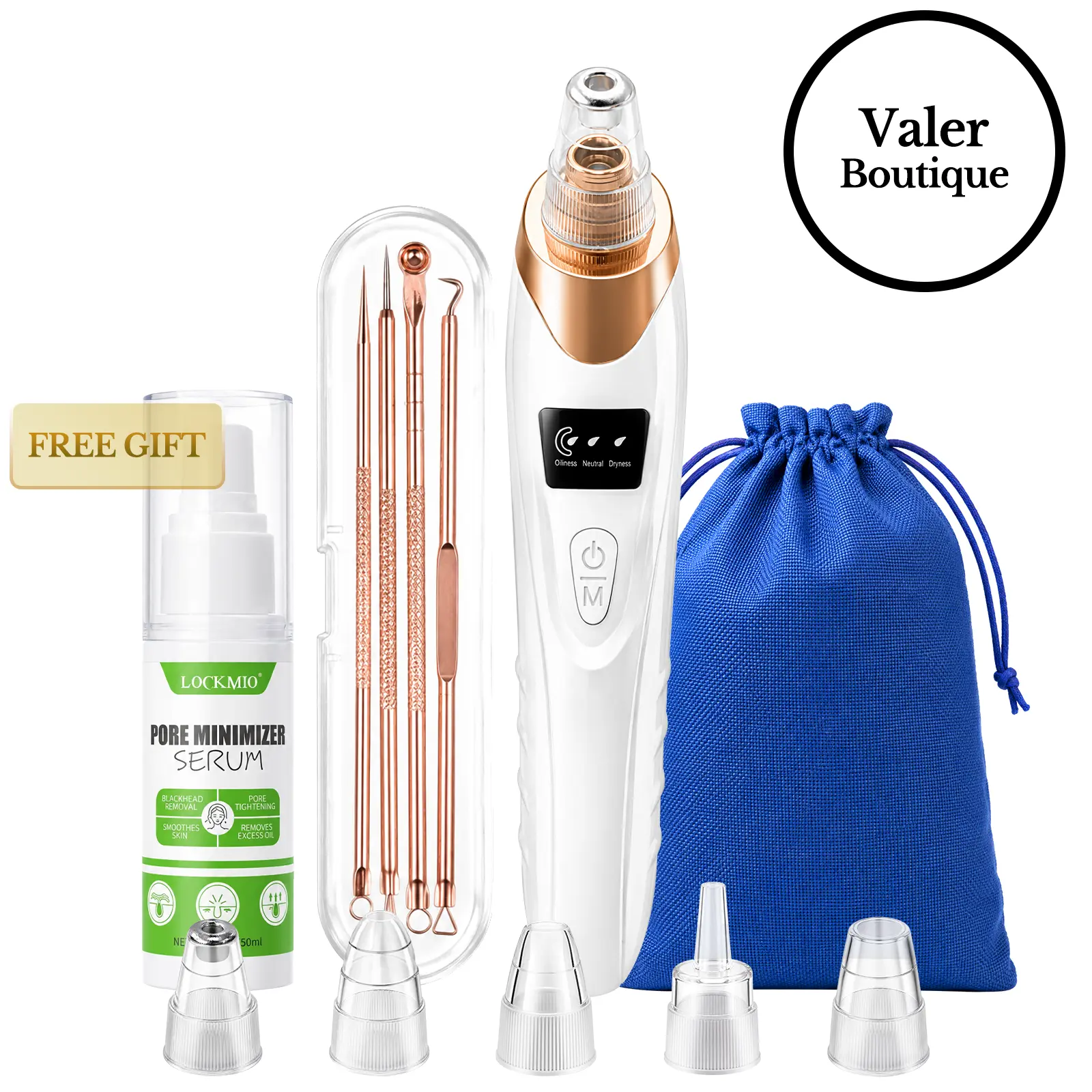 Rechargeable Facial Pore Vacuum - 6 Suction Heads 3 Modes Electric Blackhead Cleaner for All Skin Types Men & Women