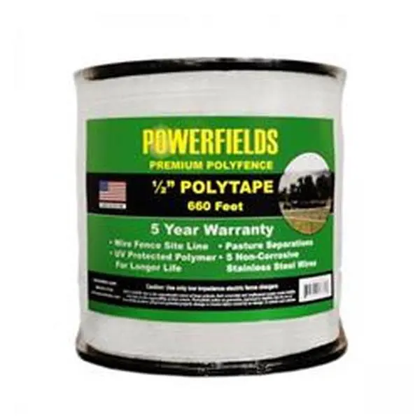Powerfields 1382003 Standard Size Single Roll White Polytape, 0.5 inches x 660 ft