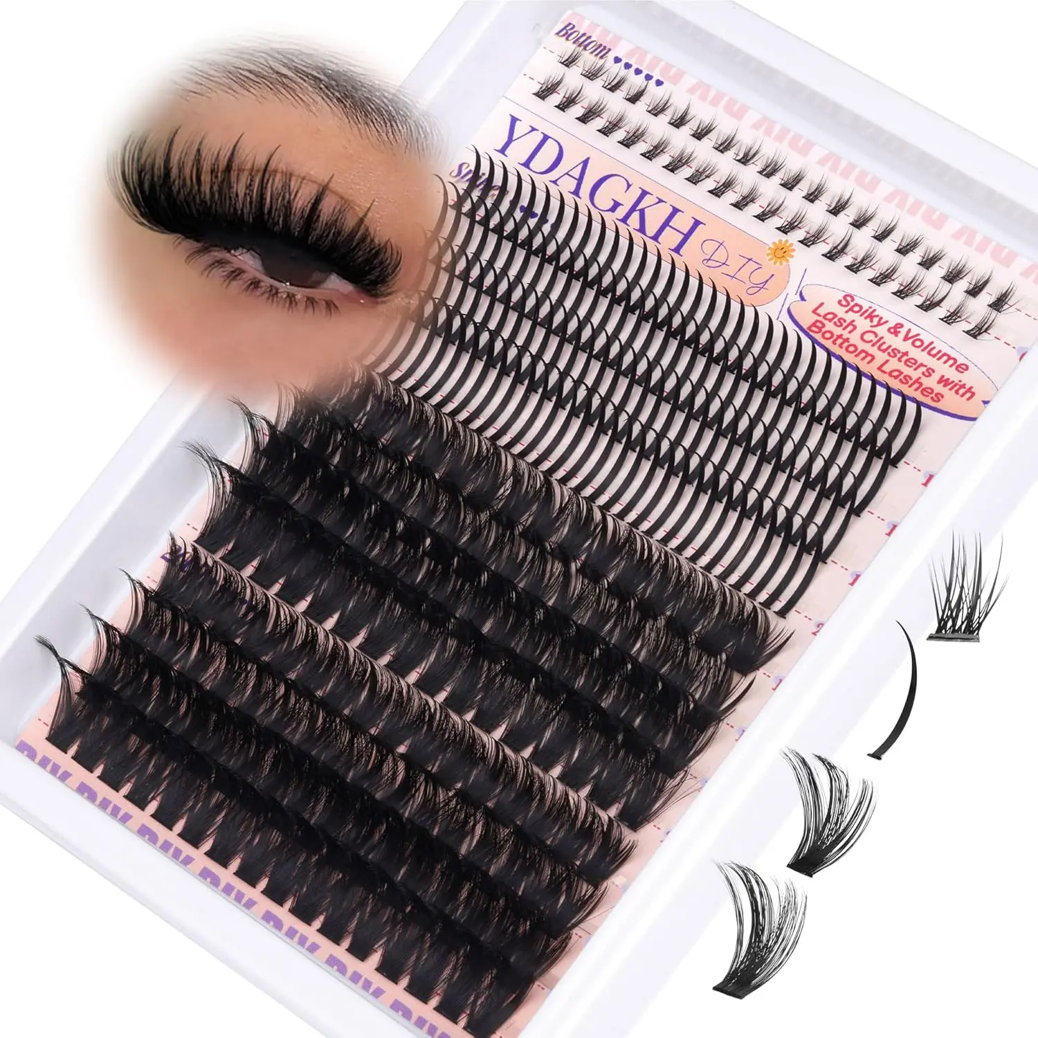 Mega Spiky Cluster Eyelash Extensions, Fluffy Lash Clusters, Russian D Curl Anime Style, Long 5-21mm, 296 Pieces, DIY Thick Volume Lashes, Individual Eyelash Extensions, Dramatic Volume Eyelash, Eyelashes Cluster