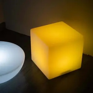 15.5" Color Changing Cordless LED Light Up Cube Table Stool, Rechargeable Waterproof Illuminated Furniture