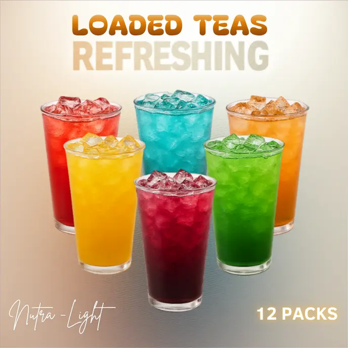 12 Premium Loaded Tea -Caffeinated Powder-Sugar Free-Hydration Powdered Beverage-Energy Drink Low Calories r Variety Flavors