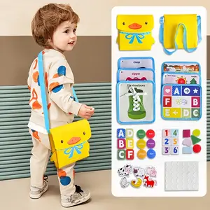 Montessori Little Yellow Duck Toddler Busy Board, Portable Travel Educational Toys, Soft Safe Durable Pretend Play Food Kids Kitchen Set for Toddler Toys