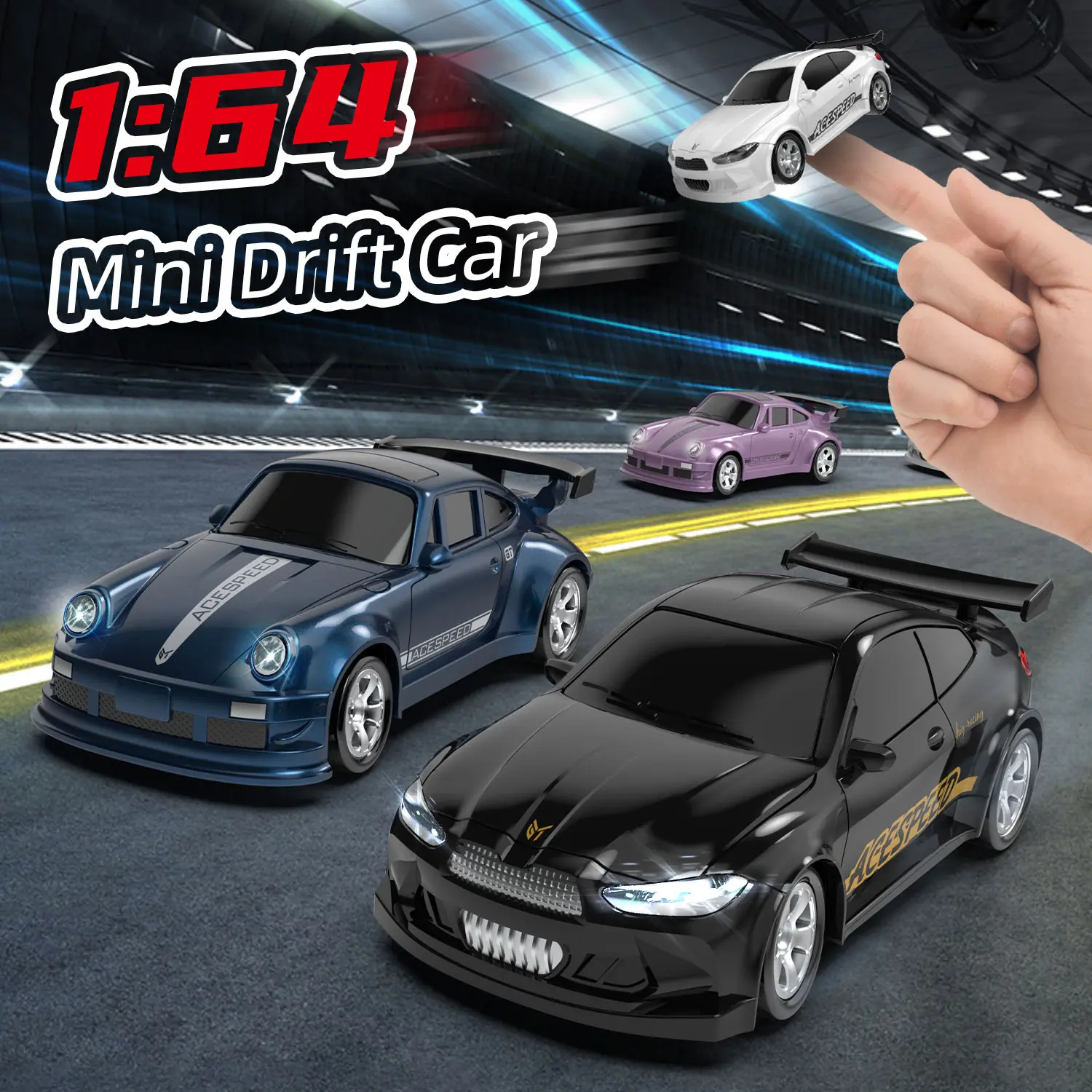 1:64 Scale Remote Controlled Vehicle - 2.4Ghz Mini Sportscar RC Hobby Drift Car with LED Lights, Built-in Cells, for Kids Hobby Gift Hobby Grade Rc Remote Control Model