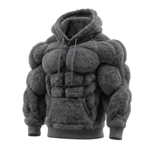 Men's Fashion Flannel Hoodie Pullover Abdominal Muscle Design Sportswear Autumn Winter Casual Long Sleeve Hooded Sweatshirt