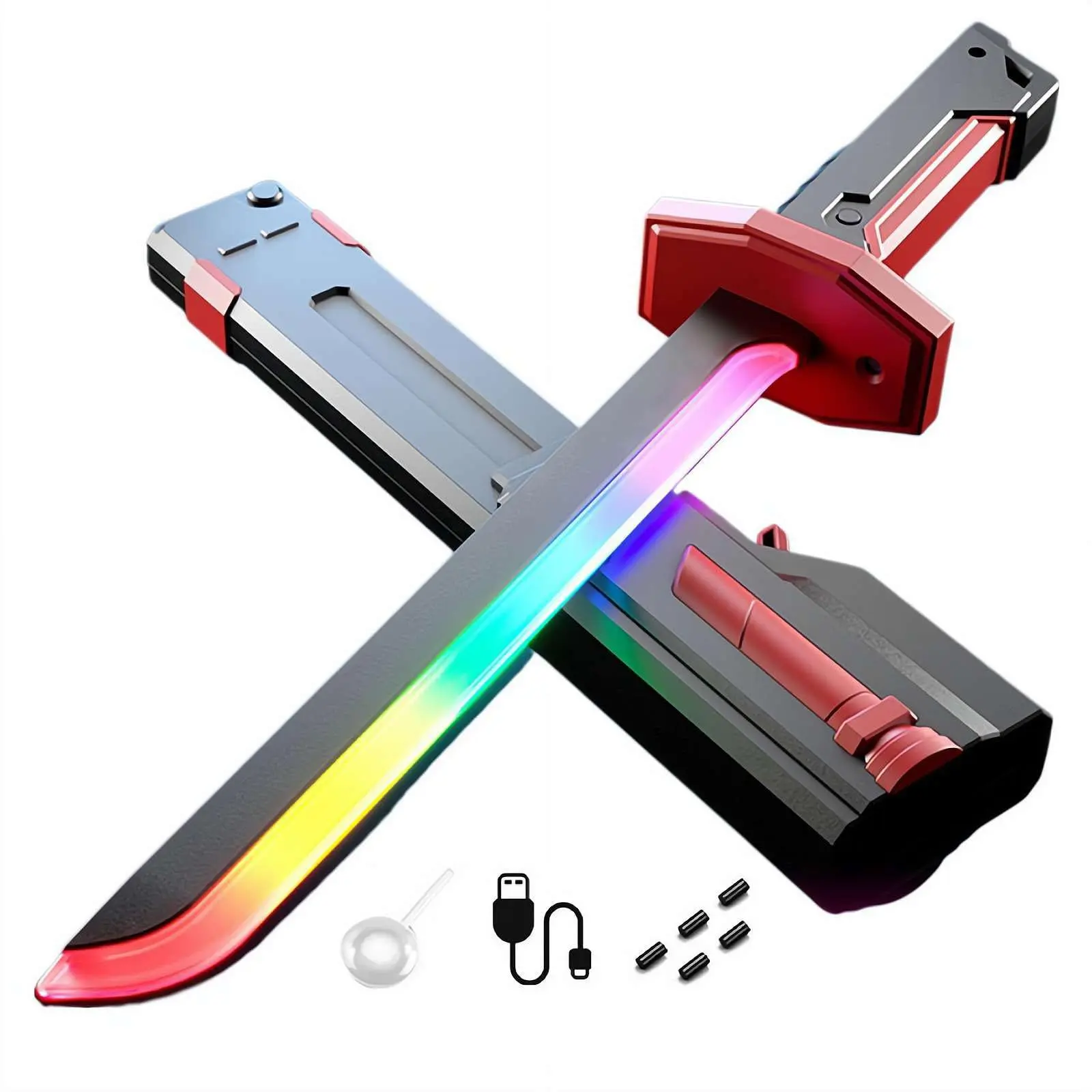 LED Light Sword Saber Toy for Kids, 7-Color LEDs, Spray-Mist Effect, Motion-Sensor Sound, USB-C Rechargeable with USB-C Cable & Batteries, Outdoor Play, Party Halloween Dress Up & Pretend Play, With Batteries