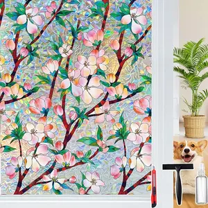 Rainbow Window Privacy Film Decorative Window Sticker, 3D Static Stained Glass Cling Tint for Home Heat Control Non-Adhesive, 17.5 x 78.7 inches
