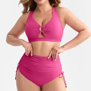 FeelinGirl High Waisted Bikini Sets for Women Tummy Control Swimsuit for Women with Drawstring Deep V Neck Design