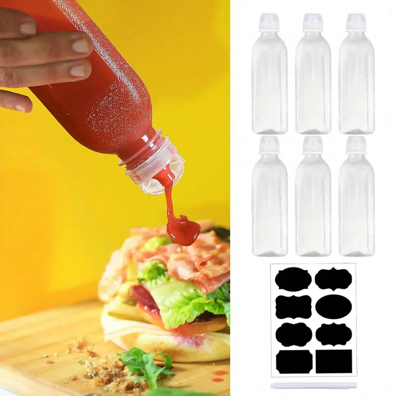 6-Pack 16 oz Transparent Washable Plastic Squeeze Bottles with Scale - Kitchen Seasoning Utensils for Condiments, Grilling, Crafts