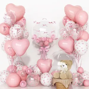 Coquette Bow Balloons, 20 Inch Bobo Light Pale Baby Dusty Pastel &, Heart Shape Balloon for First Birthday Party Decoration Heart Shaped Balloons