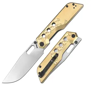 Artisan Cutlery Beest Liner Lock Front Flipper&Thumbs Hole Knife Aluminum/Brass Handle (3.65'' Stone Wash AR-RPM9 Blade)