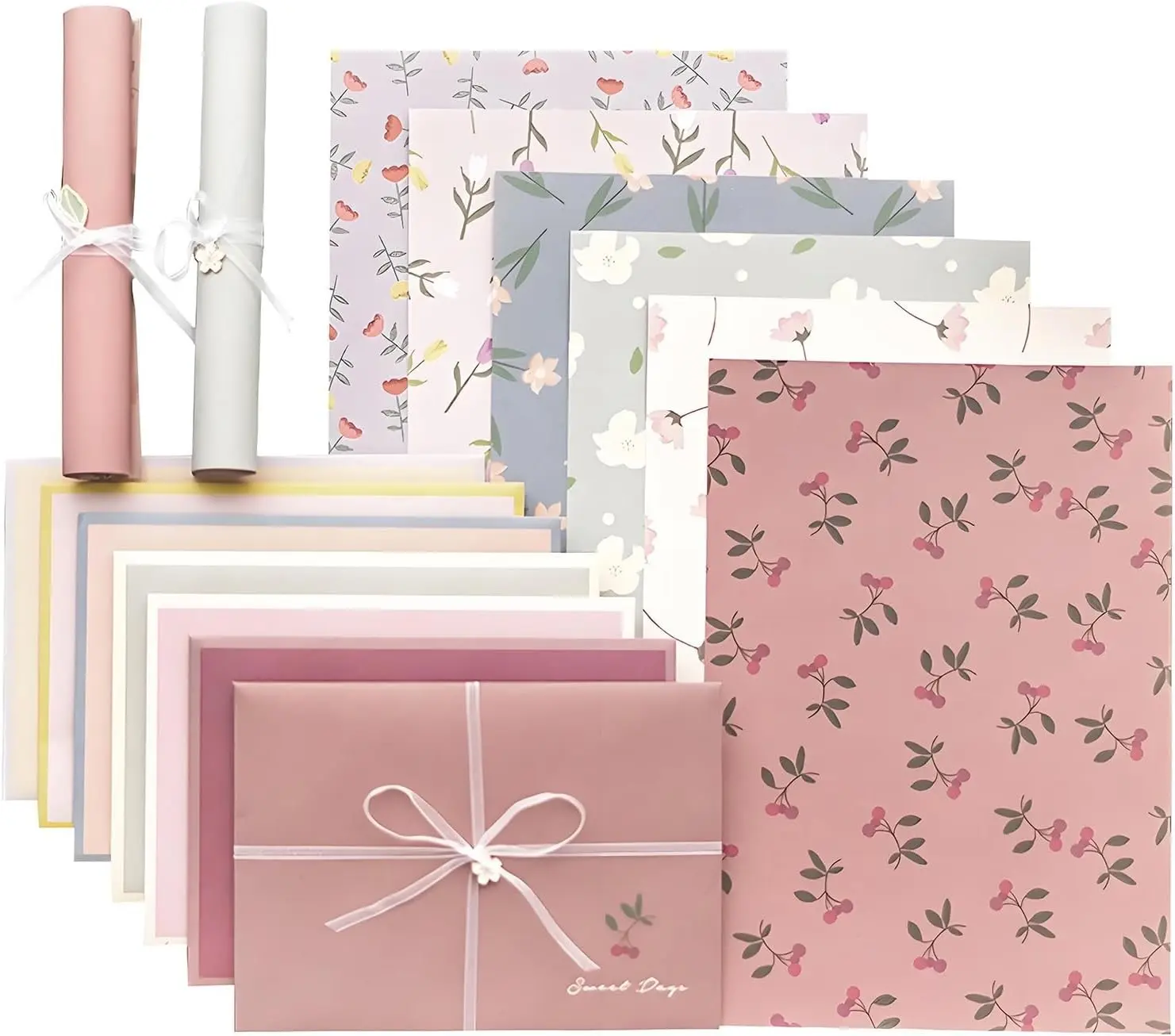 72 Pcs Stationery Paper Envelopes Set Lovely Floral (6Style) | Includes 24 Lined Writing Paper & 12 Envelopes, Cute Letter Writing Stationary Paper Envelopes Kit for Girls Office School