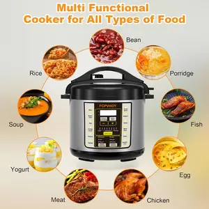 FCPVHOY Electric Pressure Cooker 6 Qt 9-in-1 Instant Multi Cooker with Safer Venting Design Stainless Steel 304 Liner for Rice Soup Yogurt Meat Fish Eggs