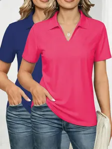 Women’s Solid Color Polo Shirt Short Sleeve – Lightweight Breathable SummerVibes 2026 Top, Business Casual Collared Shirt for Office Work Daily Wear, Cute Basic Athleisure Outfit Soft Comfortable Tee