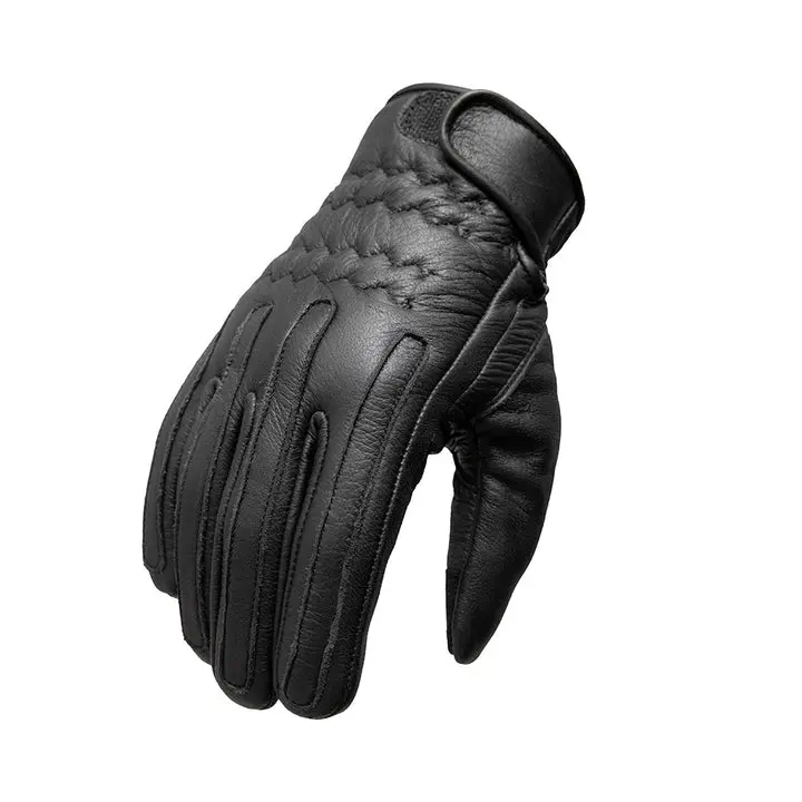 Razorback Men's Deer Skin Motorcycle Protective Gloves - Super Soft Leather, Gel Palm Padding, Curved Stitching, Velcro Strap for Secure Fit, Absorbs Vibrations, Improves Flexibility for Bike Enthusiasts, Long-Lasting