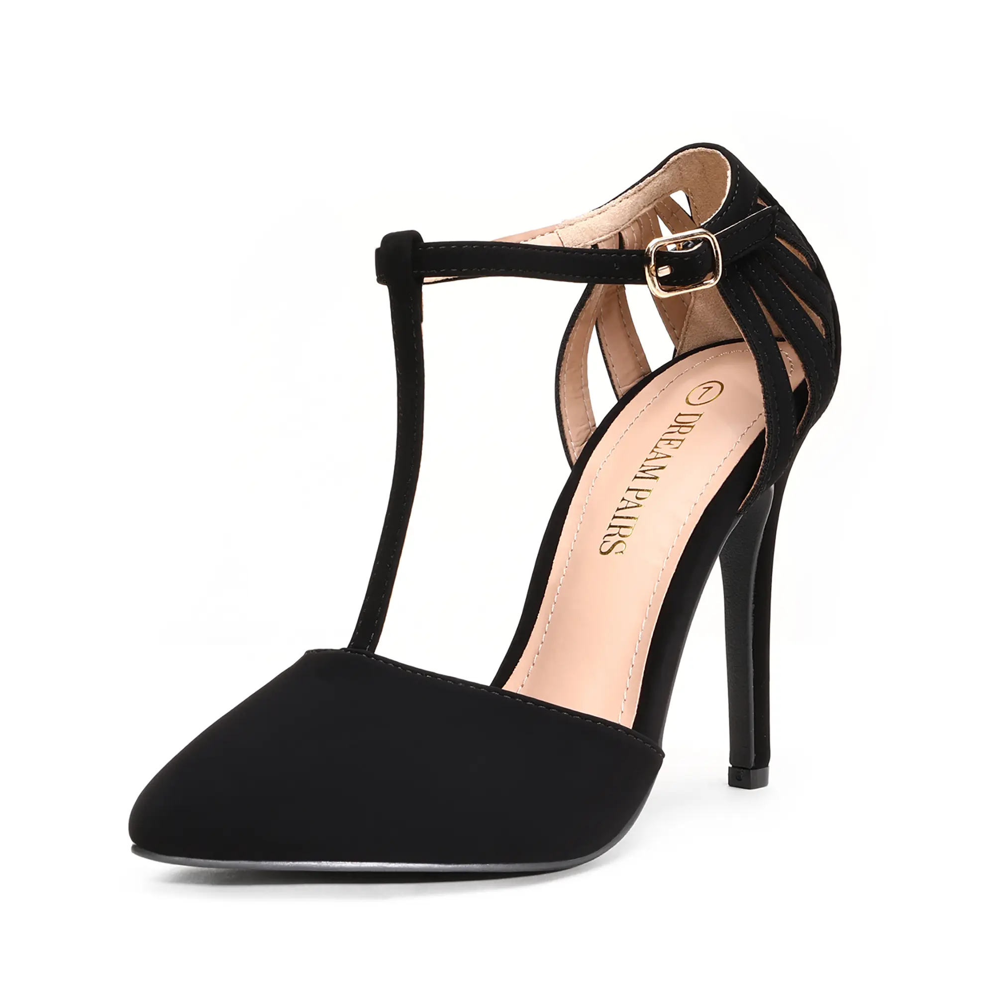Dream Pairs Women's Elegant Pointed-Toe Heeled Platform Pumps - 0.5" Platform Lift, Ankle Strap, Side Cut-Outs, Featherlight Synthetic Footwear for Formal Dress Occasions, Rubber Sole, Feminine Style