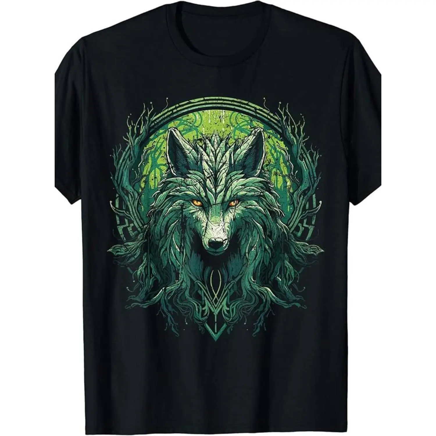 Summer t Shirts Men's 100% Cotton Viking Fenrir Wolf T-Shirt - Mystical Celtic Mythology Design with Runes, Vibrant Digital Print, Crew Neck, Short Sleeve - Ideal for Hiking & Outdoor Adventures, Made In USA, 180g, Odin