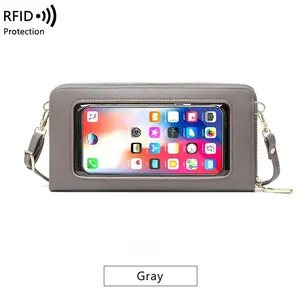 Faux Leather Crossbody Phone Bag for Women – RFID Blocking Touch Screen Wallet Handbag with Clear Phone Window for Easy Access