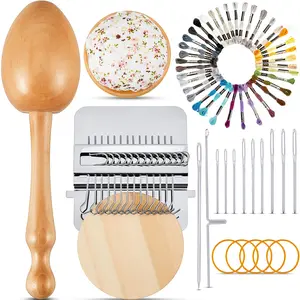 Mini Darning Egg for Socks 14 Hooks Small Speedweve Style Weaving Darning Loom with 9 Pcs Large Eye Needles 50 Colors Thread for Handcraft DIY Weaving Repair Tool